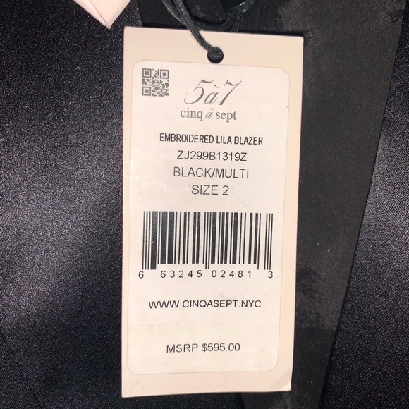 Cinq A Sept Lila Embroidered Star Black Blazer Jacket Size 2 New with tags - Picture 9 of 10